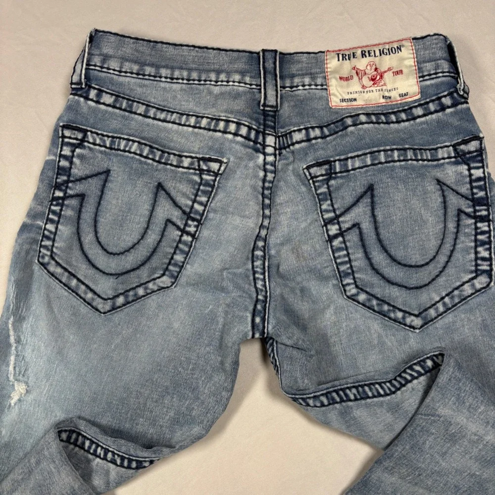 True Religion Jeans Men 30 Blue Geno Relaxed Slim Fit Horseshoe Stitch Denim